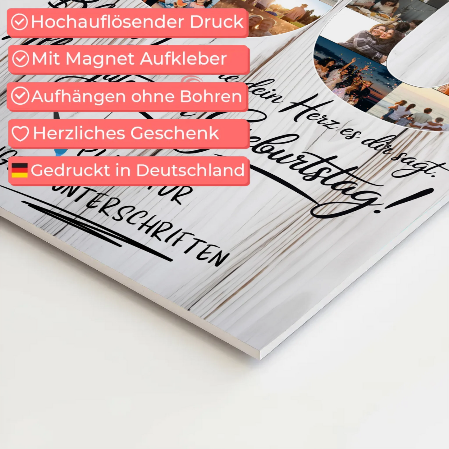 Magnetisches Fotoboard mit Unterschriften zum 50 Geburtstag