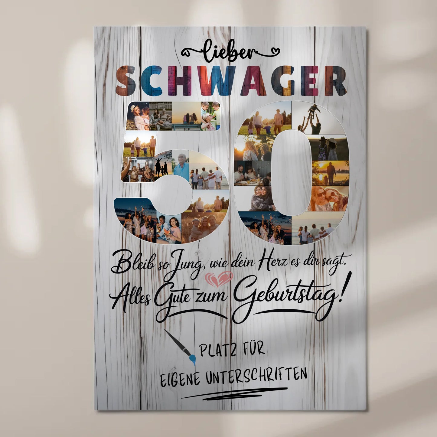 Magnetisches Fotoboard mit Unterschriften zum 50 Geburtstag