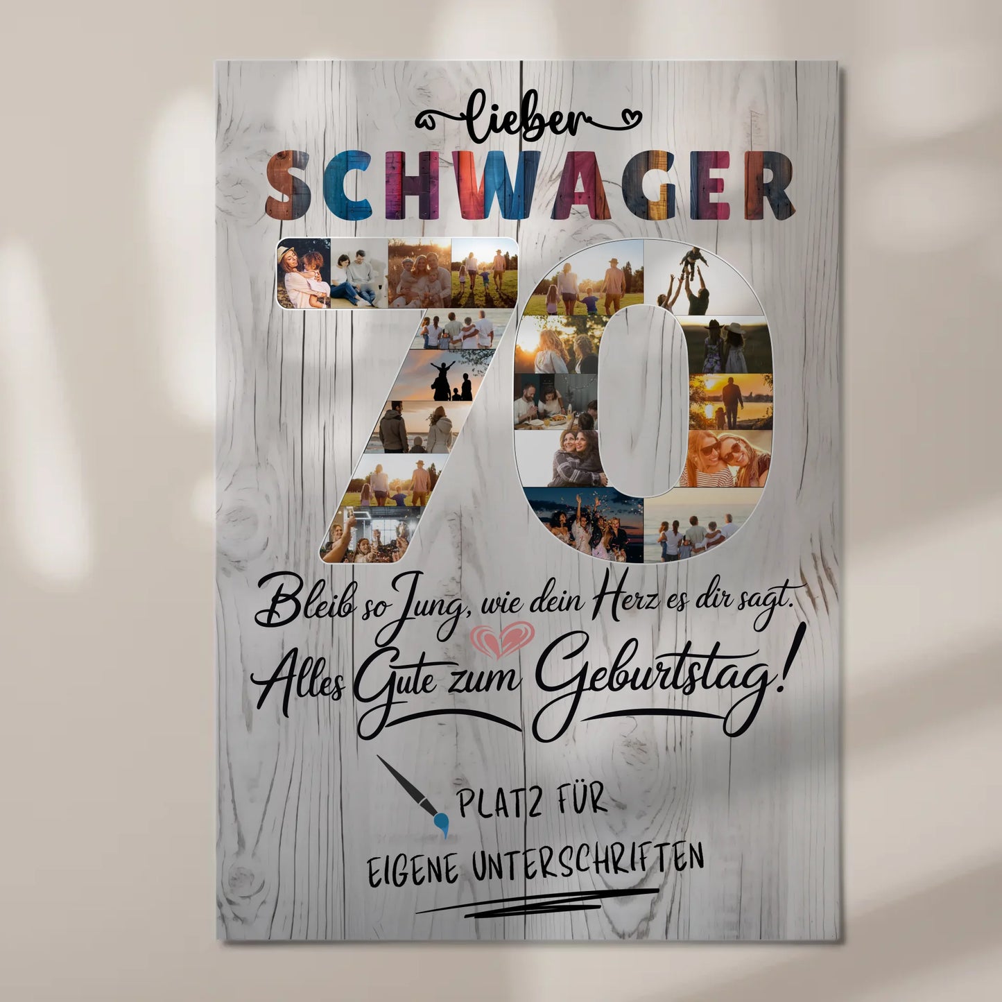 Magnet Wandbild mit Unterschriften Fotos 70 Geburtstag Schwager