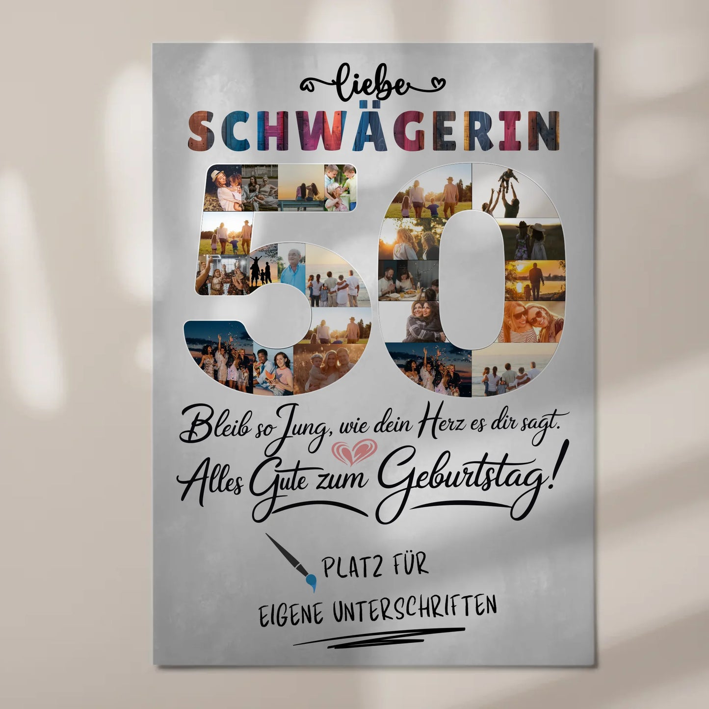 Fotoboard Poster magnetisch mit Wunschtext Schwägerin 50 Geburtstag