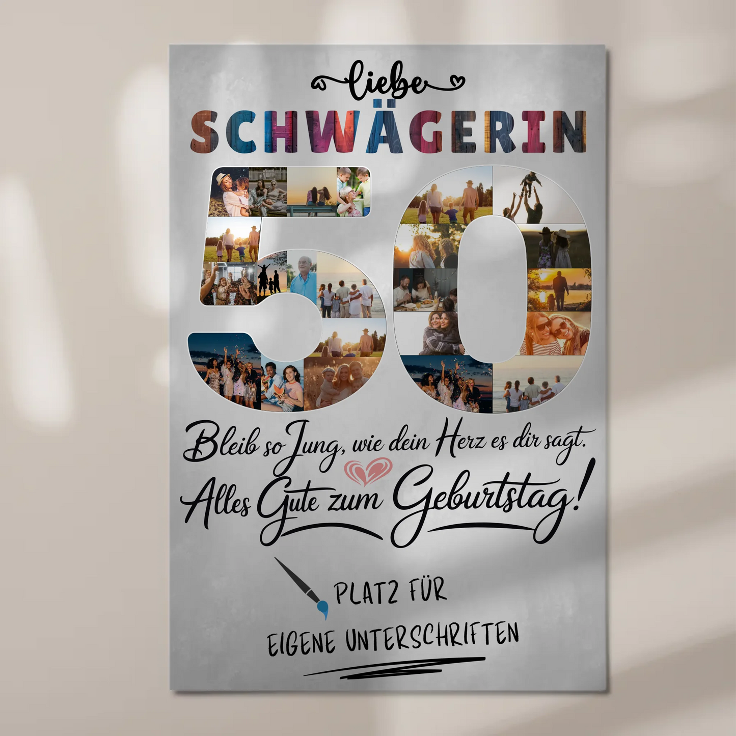 Fotoboard Poster magnetisch mit Wunschtext Schwägerin 50 Geburtstag