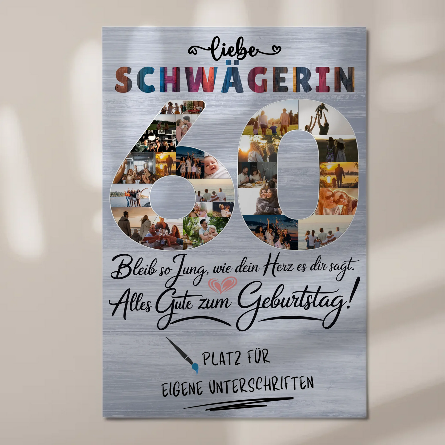 Magnetisches Fotoboard mit Unterschriften Schwägerin 60 Geburtstag Fotos