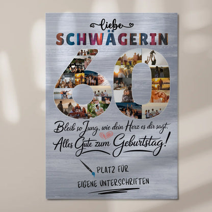 Magnetisches Fotoboard mit Unterschriften Schwägerin 60 Geburtstag Fotos