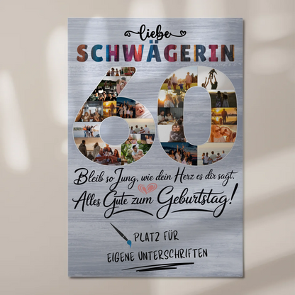 Magnetisches Fotoboard mit Unterschriften Schwägerin 60 Geburtstag Fotos