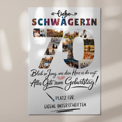 Magnet Poster mit Wunschtext Schwägerin 70 Geburtstag Fotos