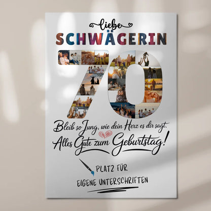 Magnet Poster mit Wunschtext Schwägerin 70 Geburtstag Fotos