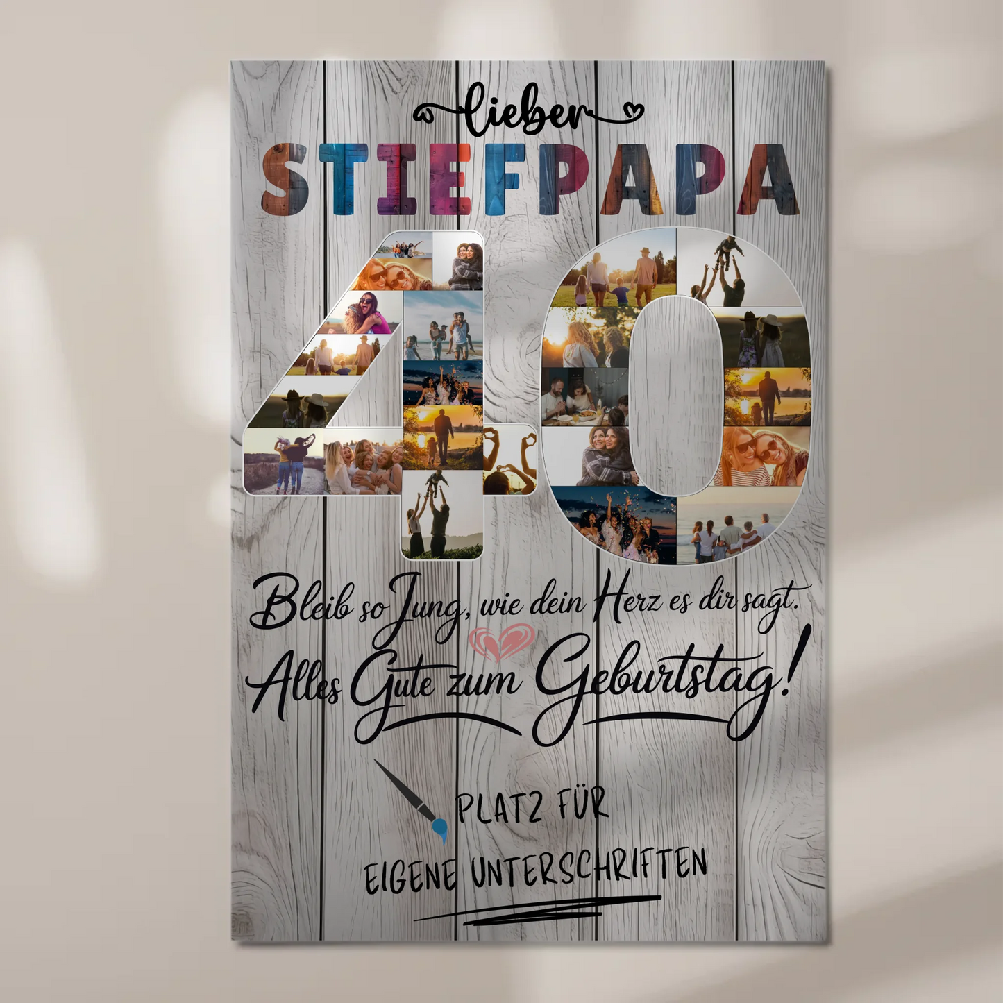Magnet Wandbild mit Unterschriften Stiefpapa 40 Geburtstag Fotos