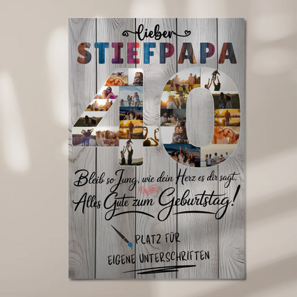 Magnet Wandbild mit Unterschriften Stiefpapa 40 Geburtstag Fotos