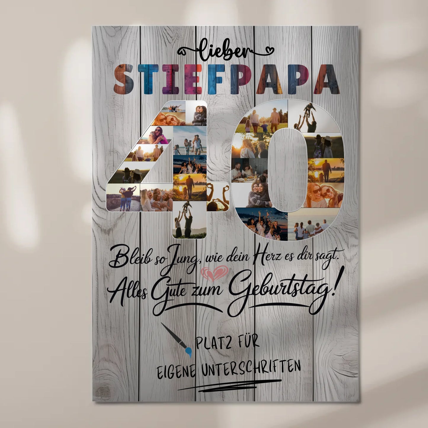 Magnet Wandbild mit Unterschriften Stiefpapa 40 Geburtstag Fotos