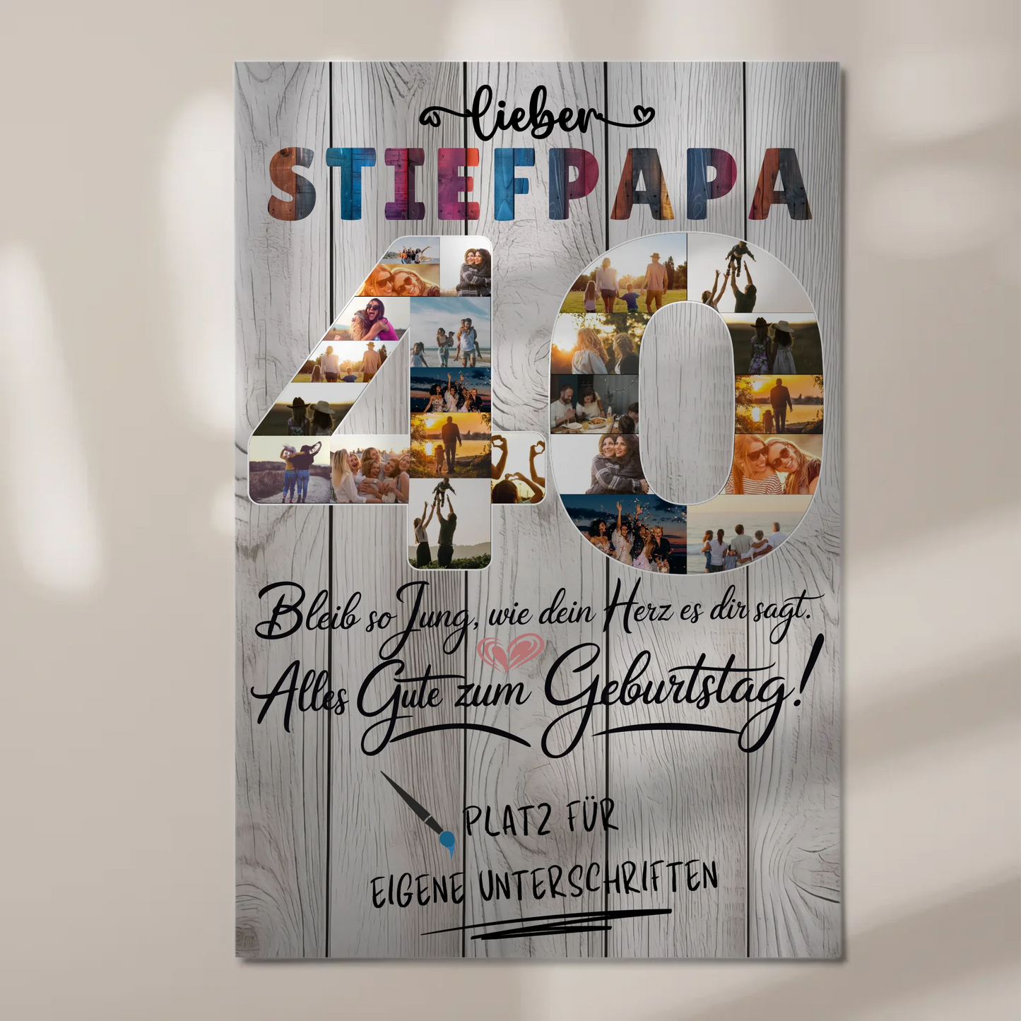Magnet Wandbild mit Unterschriften Stiefpapa 40 Geburtstag Fotos