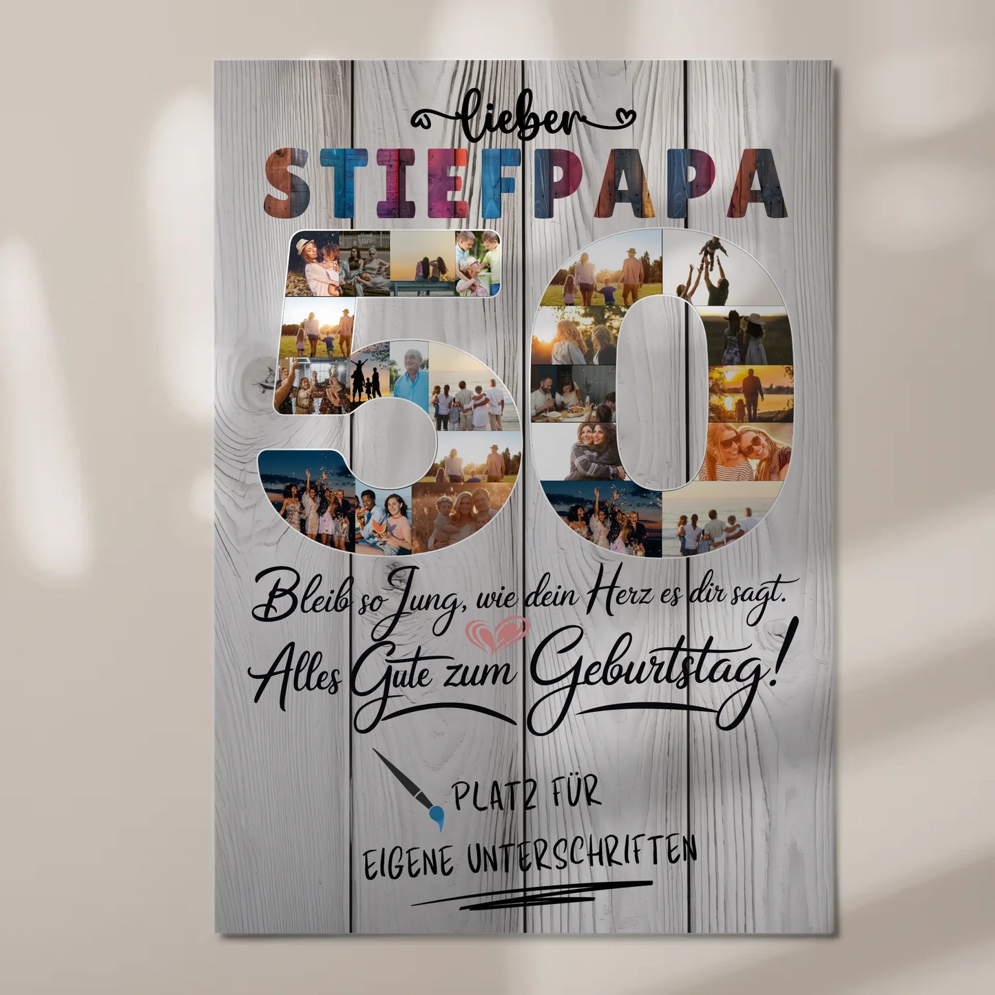 Magnetisches Fotoboard Poster mit Wunschtext Stiefpapa 50 Geburtstag Fotos