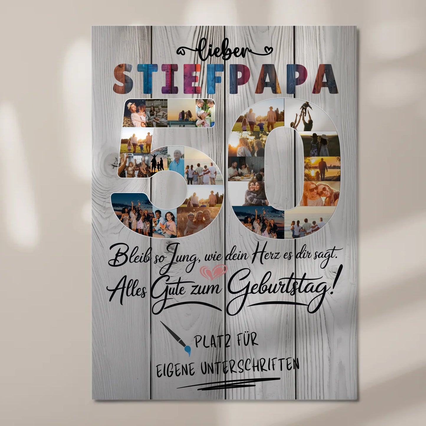 Magnetisches Fotoboard Poster mit Wunschtext Stiefpapa 50 Geburtstag Fotos