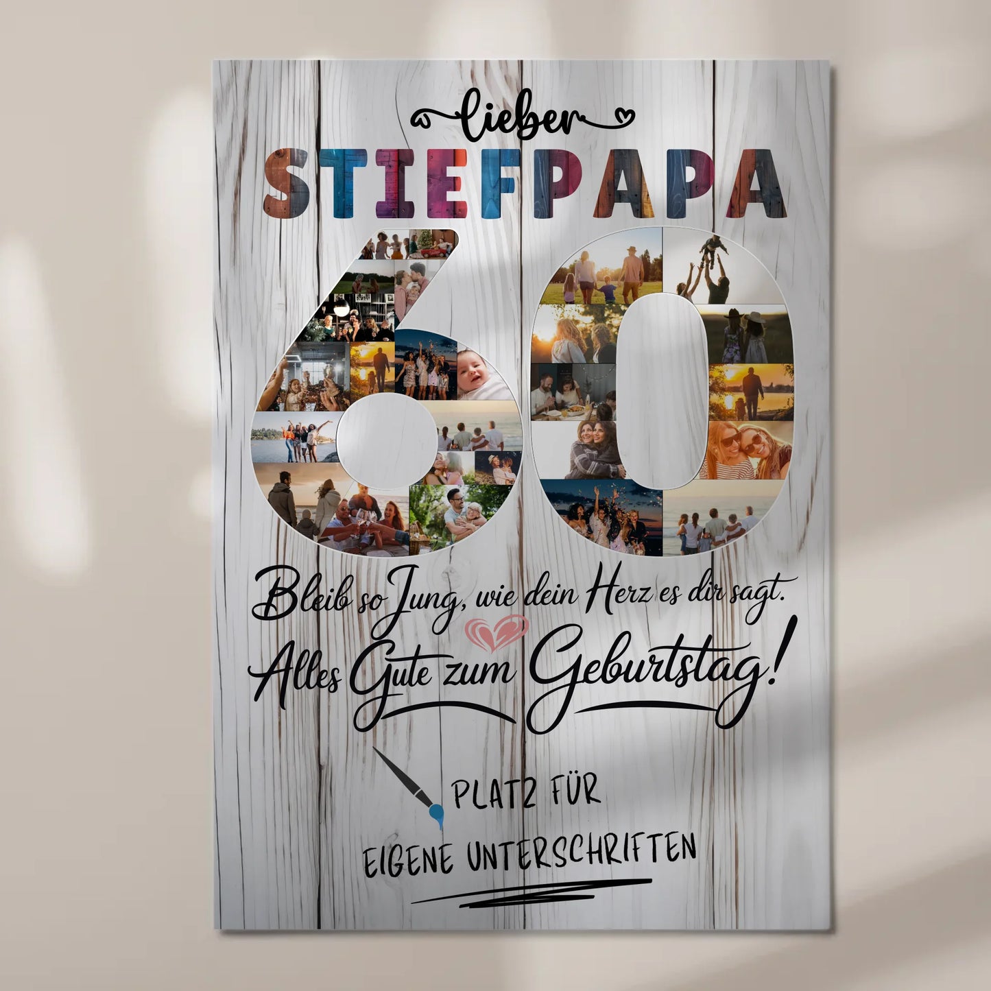 Fotoboard Magnet Poster mit Unterschriften Stiefpapa 60 Geburtstag Fotos