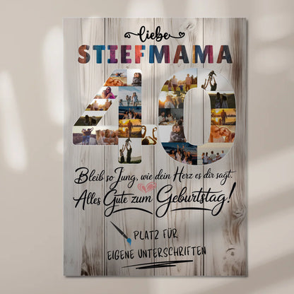 Fotoboard Poster magnetisch mit Wunschtext Stiefmama 40 Geburtstag Fotos