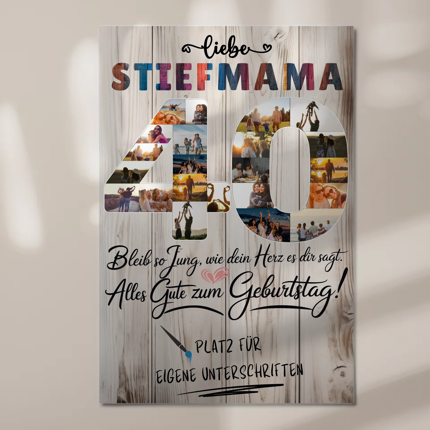Fotoboard Poster magnetisch mit Wunschtext Stiefmama 40 Geburtstag Fotos