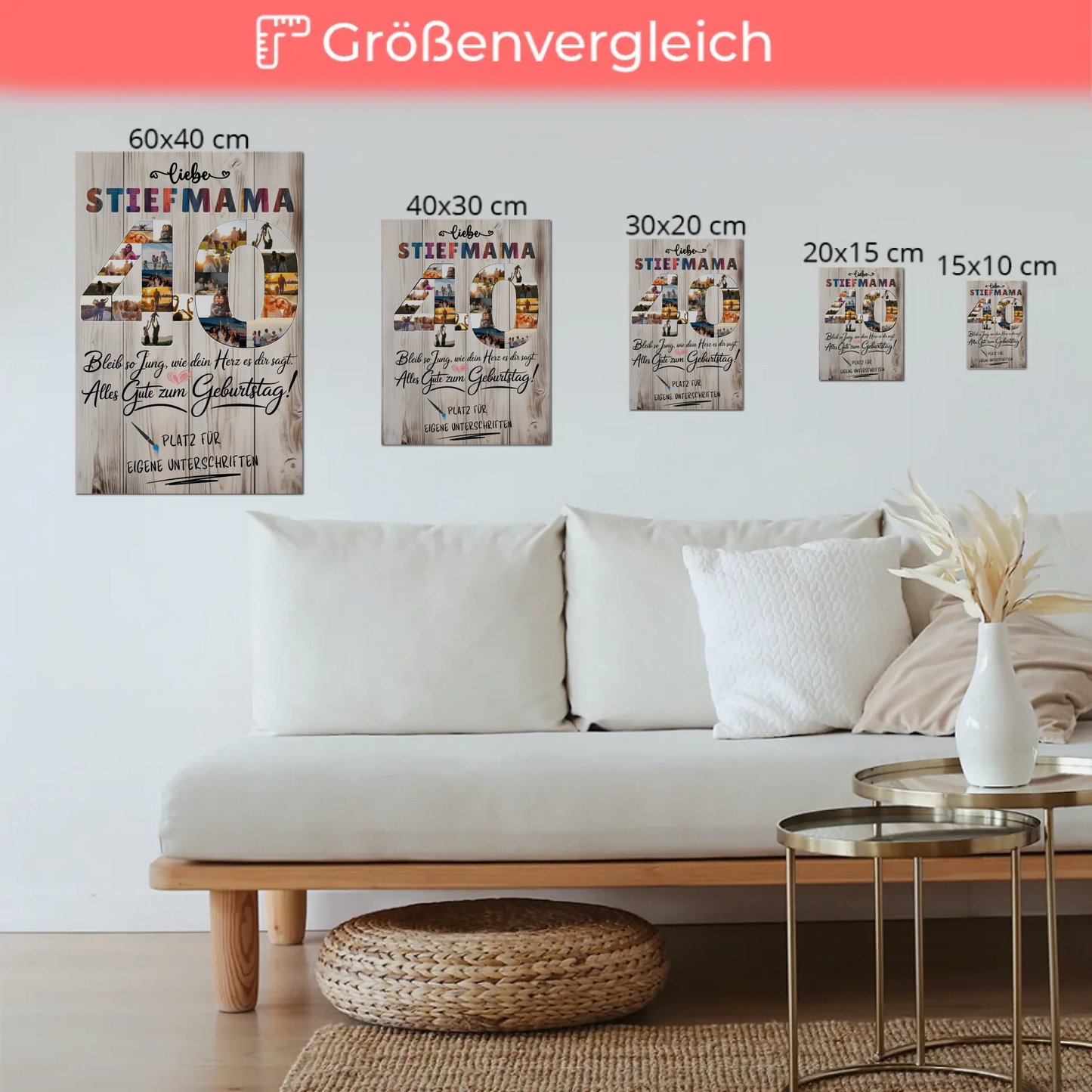 Fotoboard Poster magnetisch mit Wunschtext Stiefmama 40 Geburtstag Fotos
