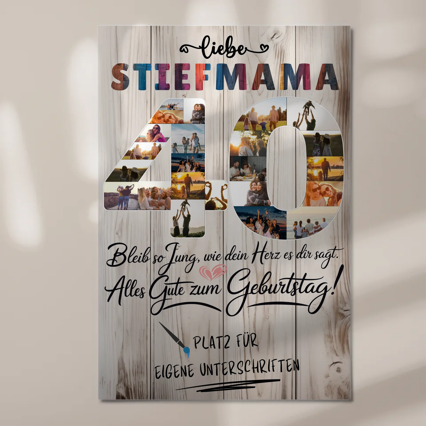 Fotoboard Poster magnetisch mit Wunschtext Stiefmama 40 Geburtstag Fotos