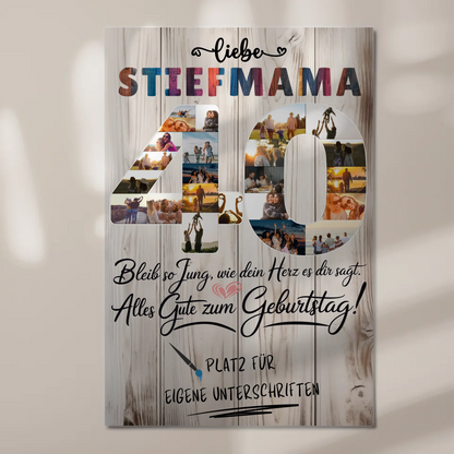 Fotoboard Poster magnetisch mit Wunschtext Stiefmama 40 Geburtstag Fotos