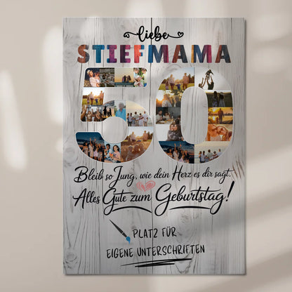 Magnetisches Fotoboard mit Unterschriften Stiefmama 50 Geburtstag Fotos