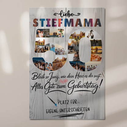 Magnetisches Fotoboard mit Unterschriften Stiefmama 50 Geburtstag Fotos