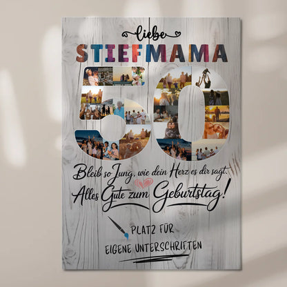 Magnetisches Fotoboard mit Unterschriften Stiefmama 50 Geburtstag Fotos