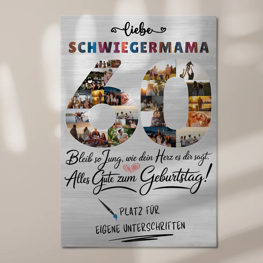Magnetisches Fotoboard Poster mit Wunschtext Schwiegermama 60 Geburtstag Fotos