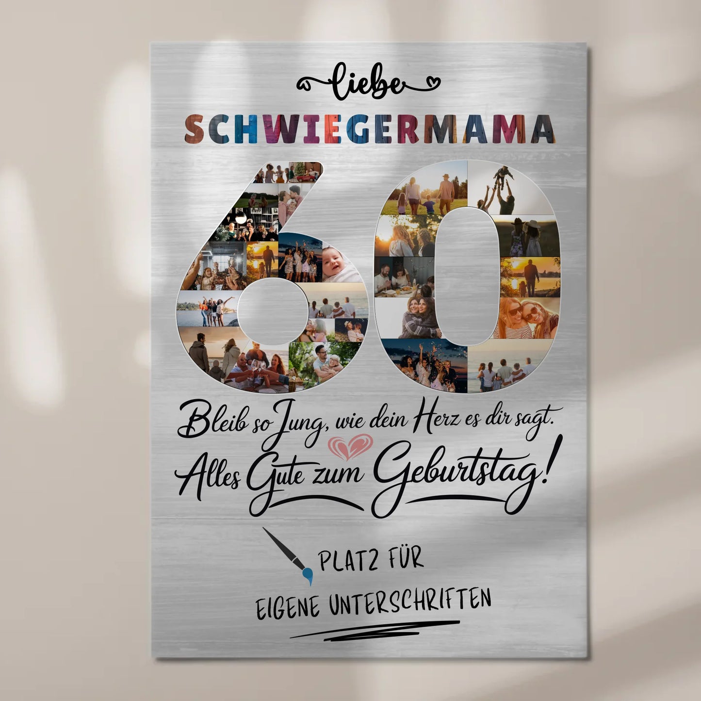 Magnetisches Fotoboard Poster mit Wunschtext Schwiegermama 60 Geburtstag Fotos