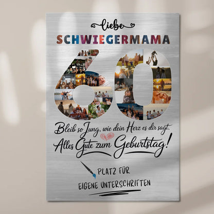 Magnetisches Fotoboard Poster mit Wunschtext Schwiegermama 60 Geburtstag Fotos