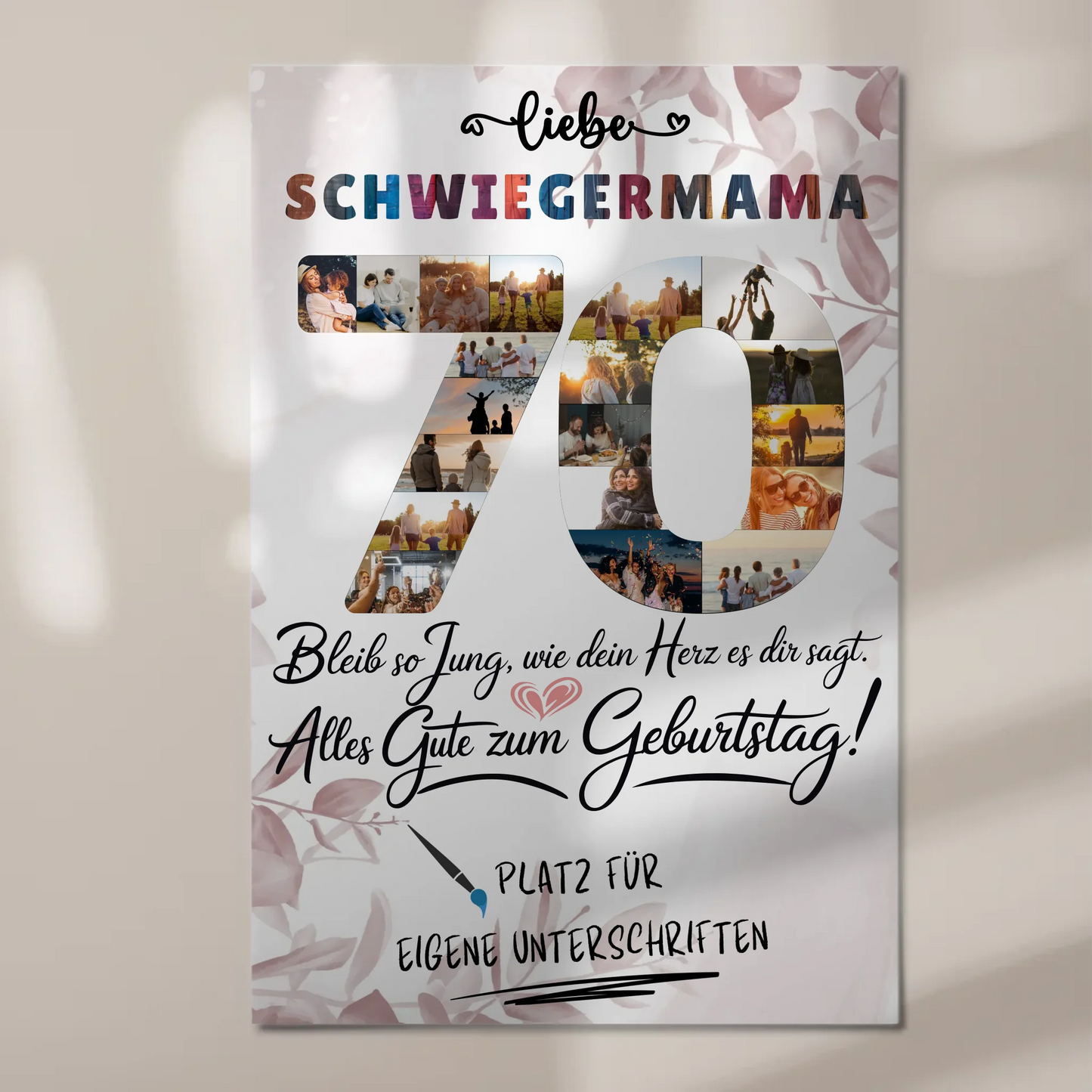 Fotoboard Magnet Poster mit Unterschriften Schwiegermama 70 Geburtstag Fotos