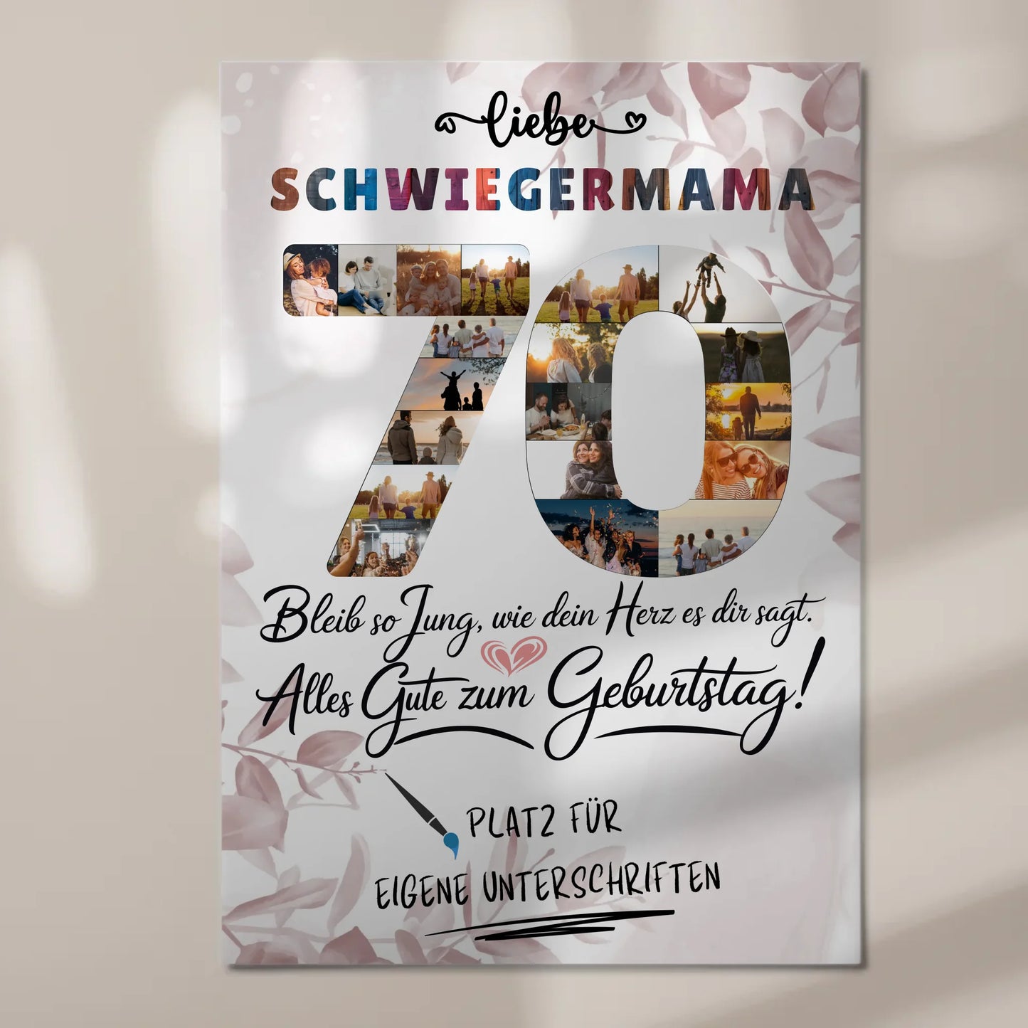 Fotoboard Magnet Poster mit Unterschriften Schwiegermama 70 Geburtstag Fotos