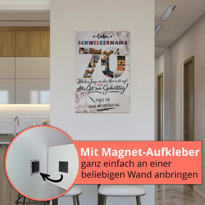 Fotoboard Magnet Poster mit Unterschriften Schwiegermama 70 Geburtstag Fotos