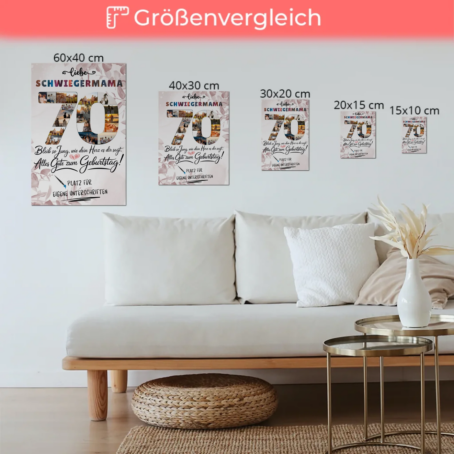 Fotoboard Magnet Poster mit Unterschriften Schwiegermama 70 Geburtstag Fotos