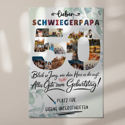 Fotoboard Poster magnetisch mit Wunschtext Schwiegerpapa 50 Geburtstag Fotos