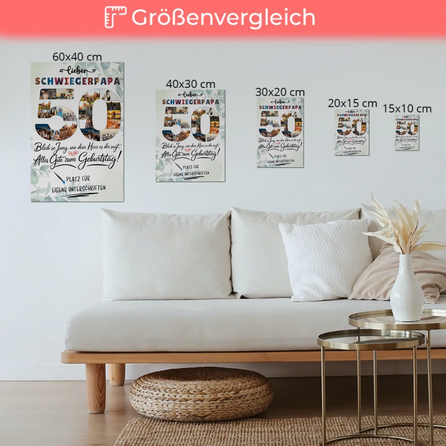 Fotoboard Poster magnetisch mit Wunschtext Schwiegerpapa 50 Geburtstag Fotos