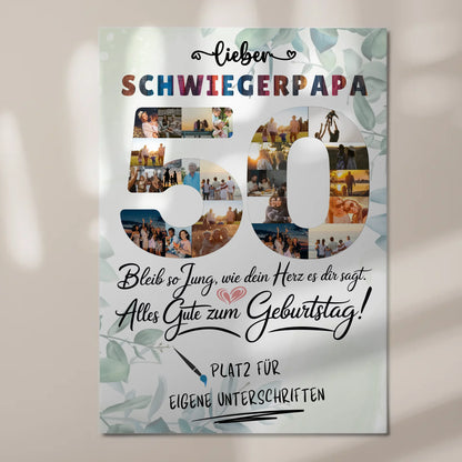 Fotoboard Poster magnetisch mit Wunschtext Schwiegerpapa 50 Geburtstag Fotos