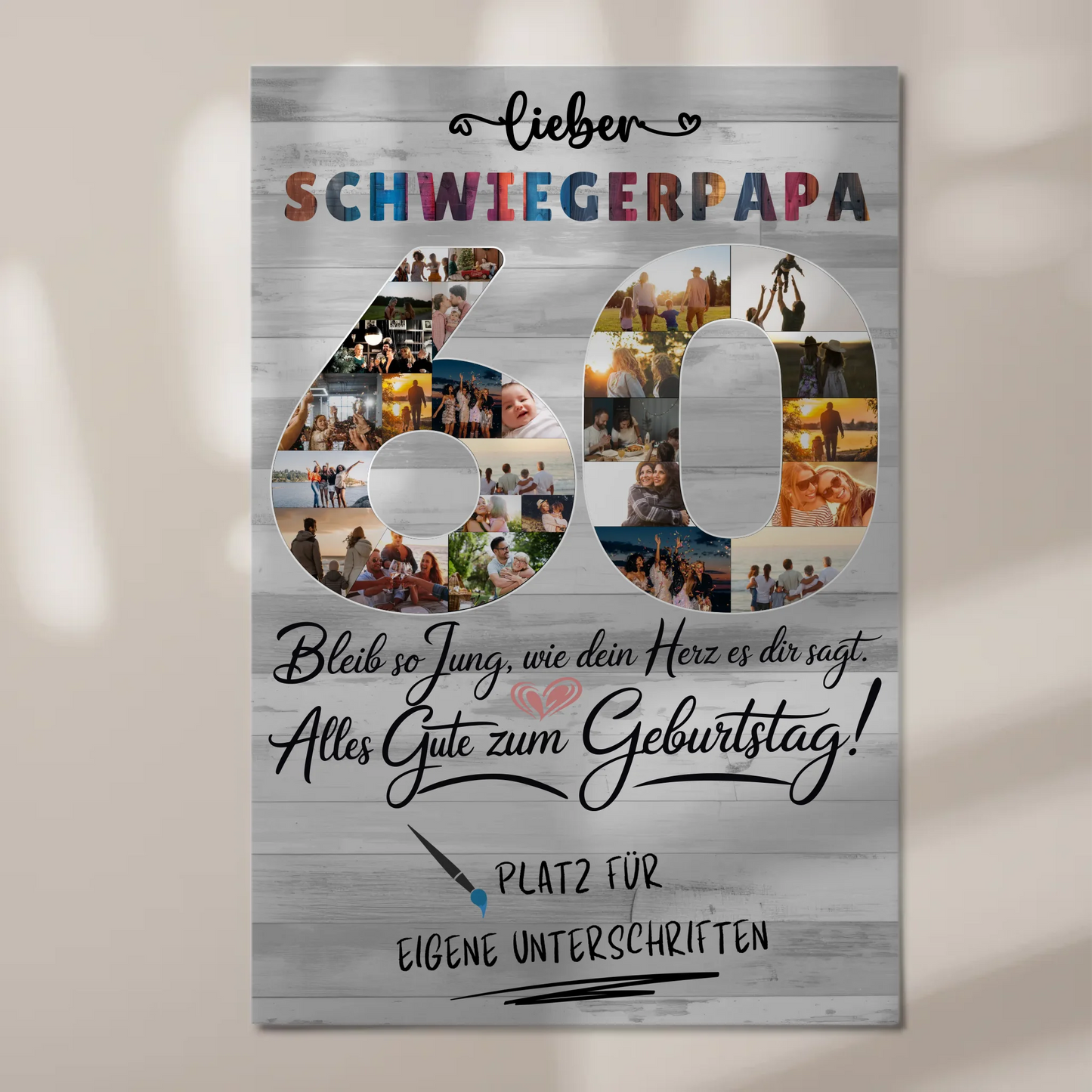 Magnetisches Fotoboard mit Unterschriften Schwiegerpapa 60 Geburtstag Fotos