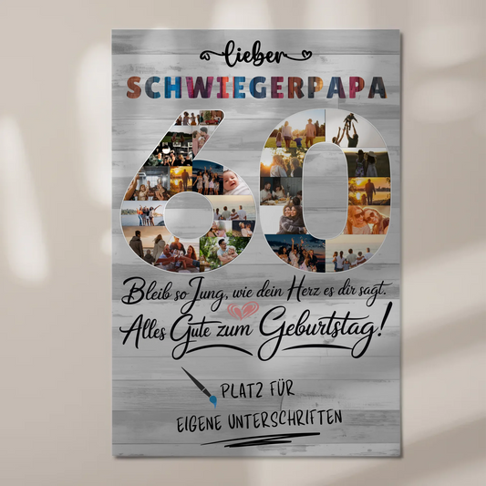 Magnetisches Fotoboard mit Unterschriften Schwiegerpapa 60 Geburtstag Fotos