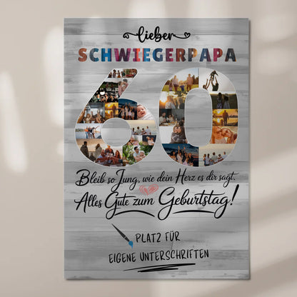 Magnetisches Fotoboard mit Unterschriften Schwiegerpapa 60 Geburtstag Fotos