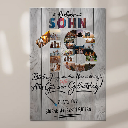 Magnet Wandbild mit Unterschriften Sohn 18 Geburtstag Fotos