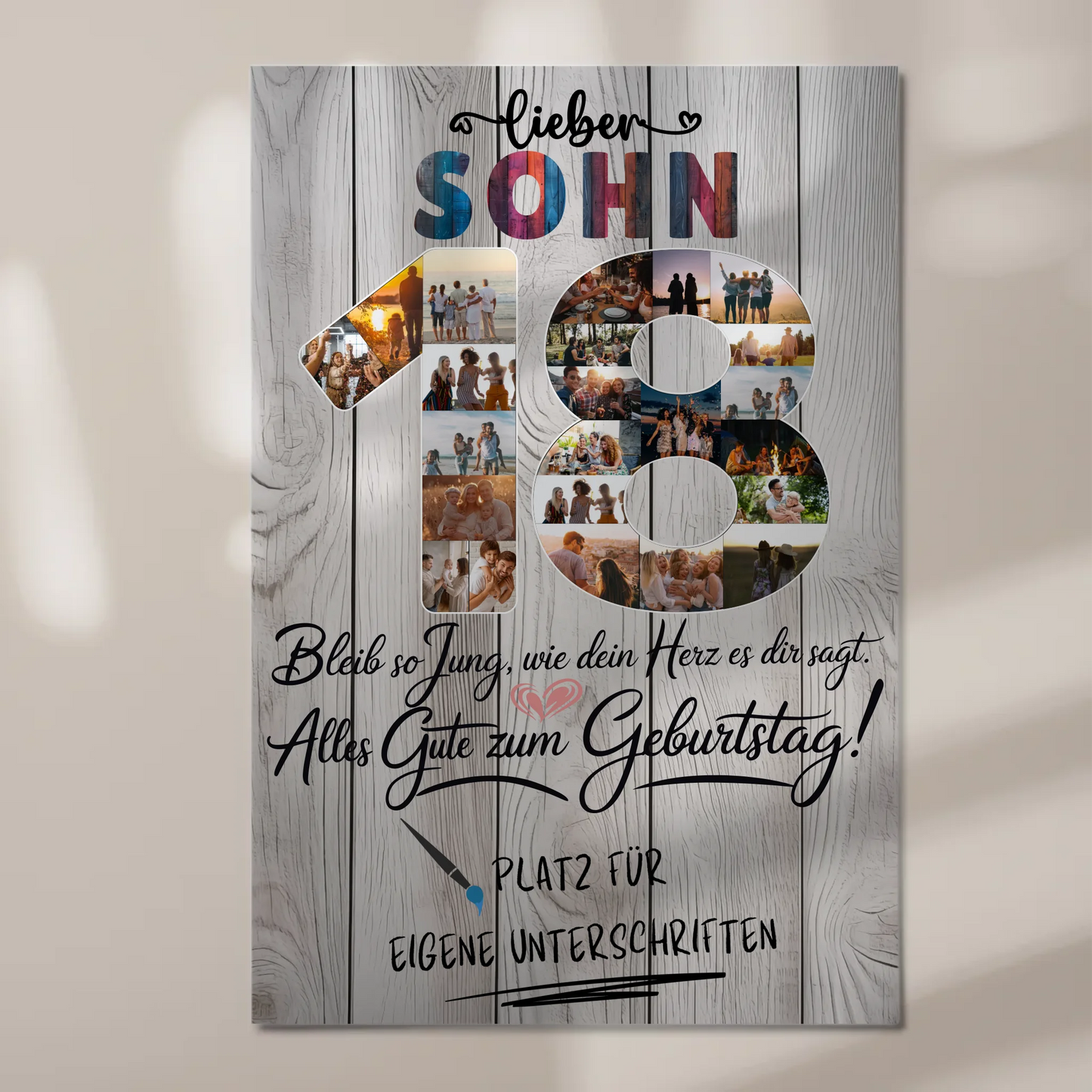 Magnet Wandbild mit Unterschriften Sohn 18 Geburtstag Fotos