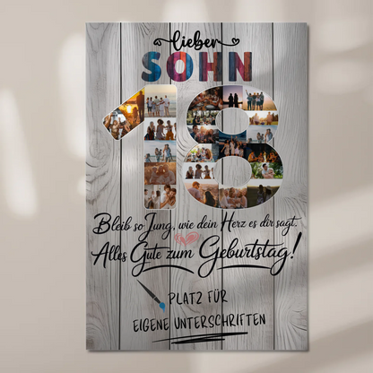 Magnet Wandbild mit Unterschriften Sohn 18 Geburtstag Fotos