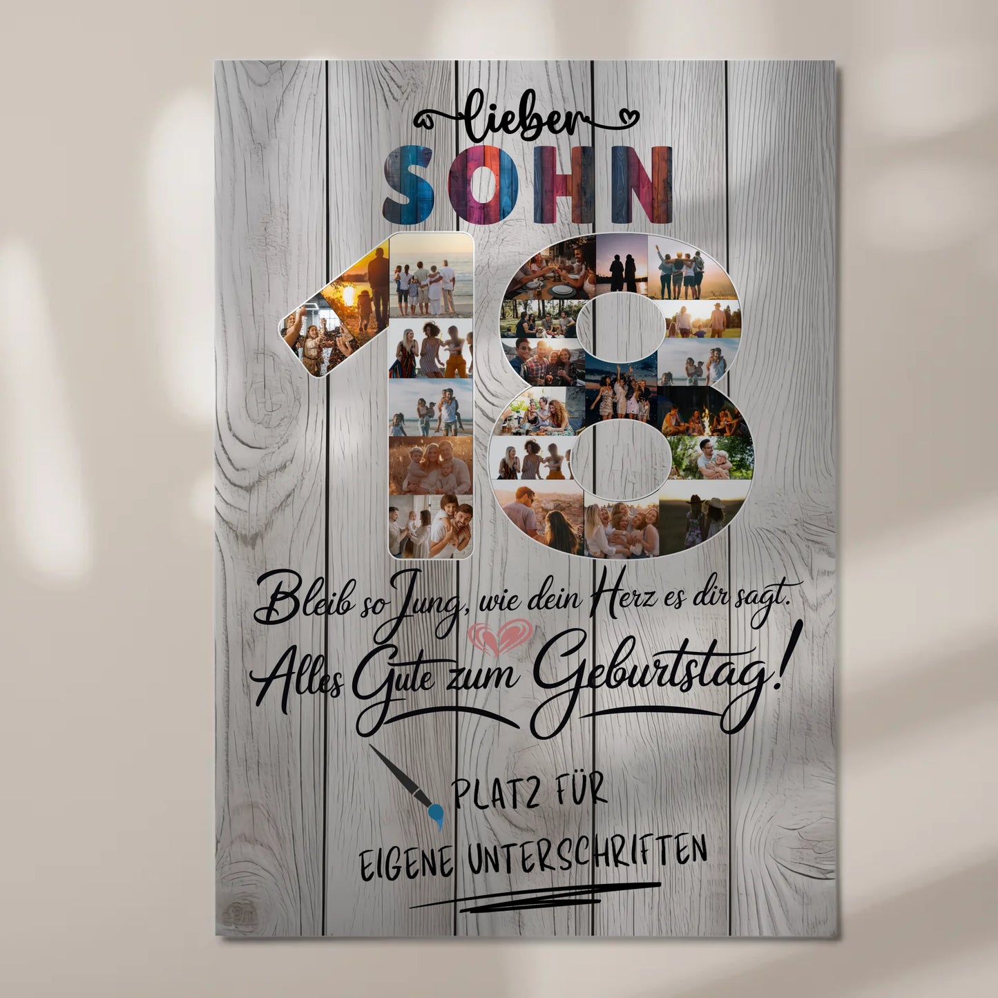 Magnet Wandbild mit Unterschriften Sohn 18 Geburtstag Fotos