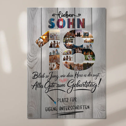 Magnet Wandbild mit Unterschriften Sohn 18 Geburtstag Fotos