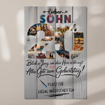Magnetisches Fotoboard Poster mit Wunschtext zum 20. Geburtstag Sohn