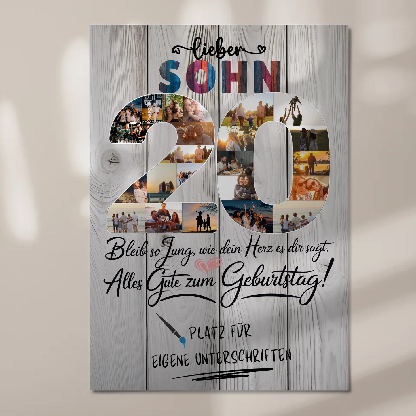 Magnetisches Fotoboard Poster mit Wunschtext zum 20. Geburtstag Sohn