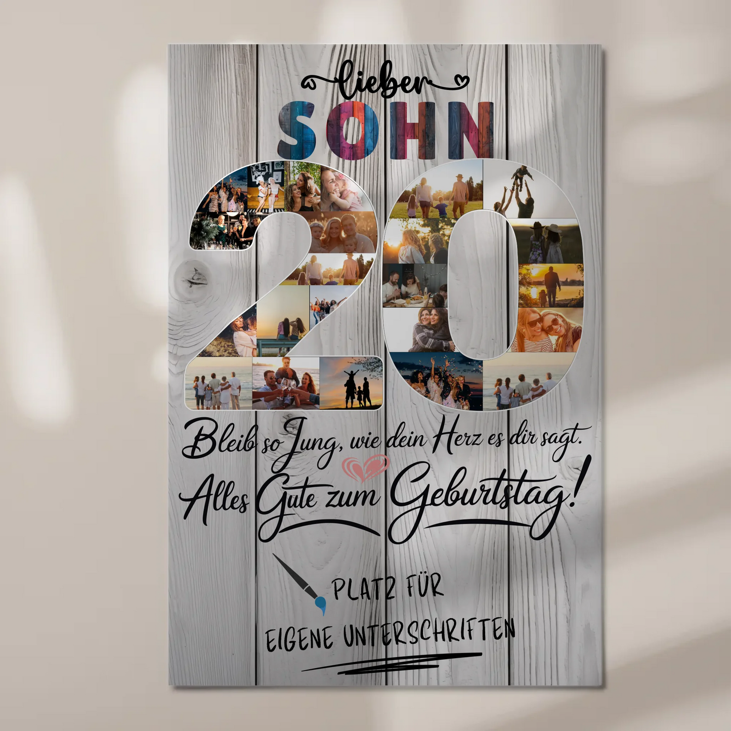 Magnetisches Fotoboard Poster mit Wunschtext zum 20. Geburtstag Sohn