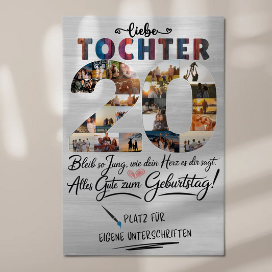 Magnetisches Fotoboard mit Unterschriften zum 20 Geburtstag