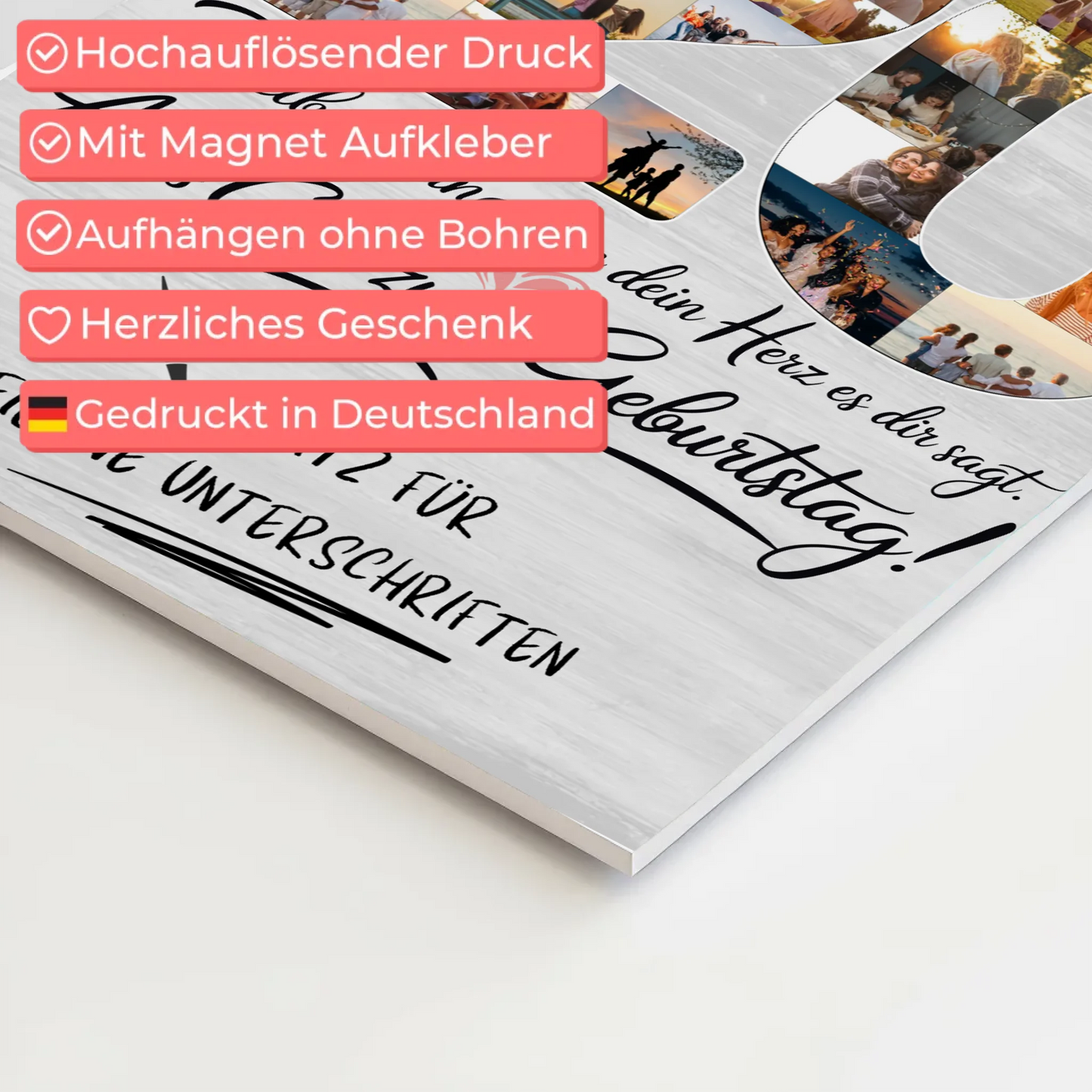 Magnetisches Fotoboard mit Unterschriften zum 20 Geburtstag