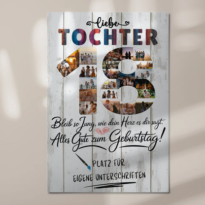 Fotoboard Poster magnetisch mit Wunschtext Tochter 18 Geburtstag Fotos