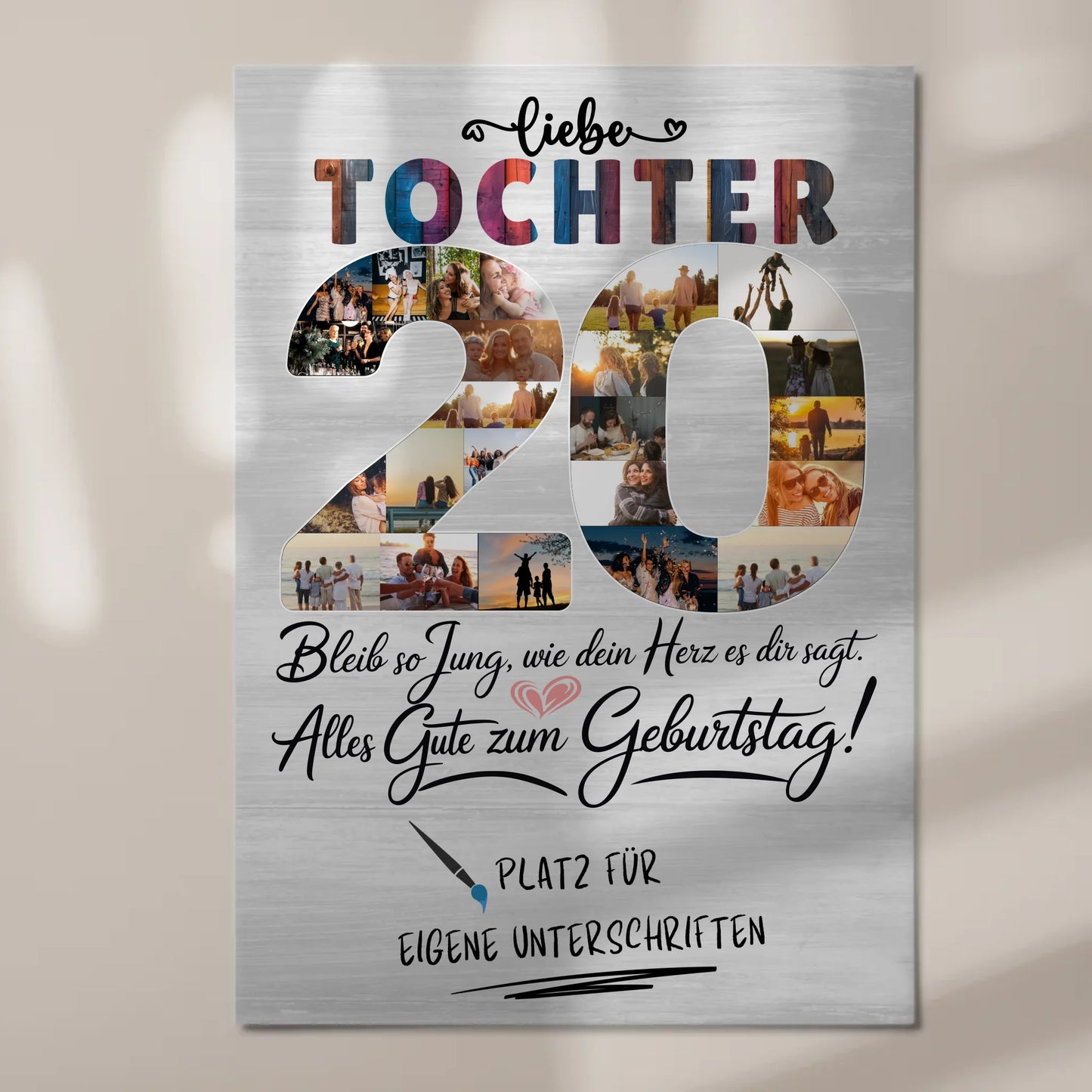 Magnetisches Fotoboard mit Unterschriften zum 20 Geburtstag